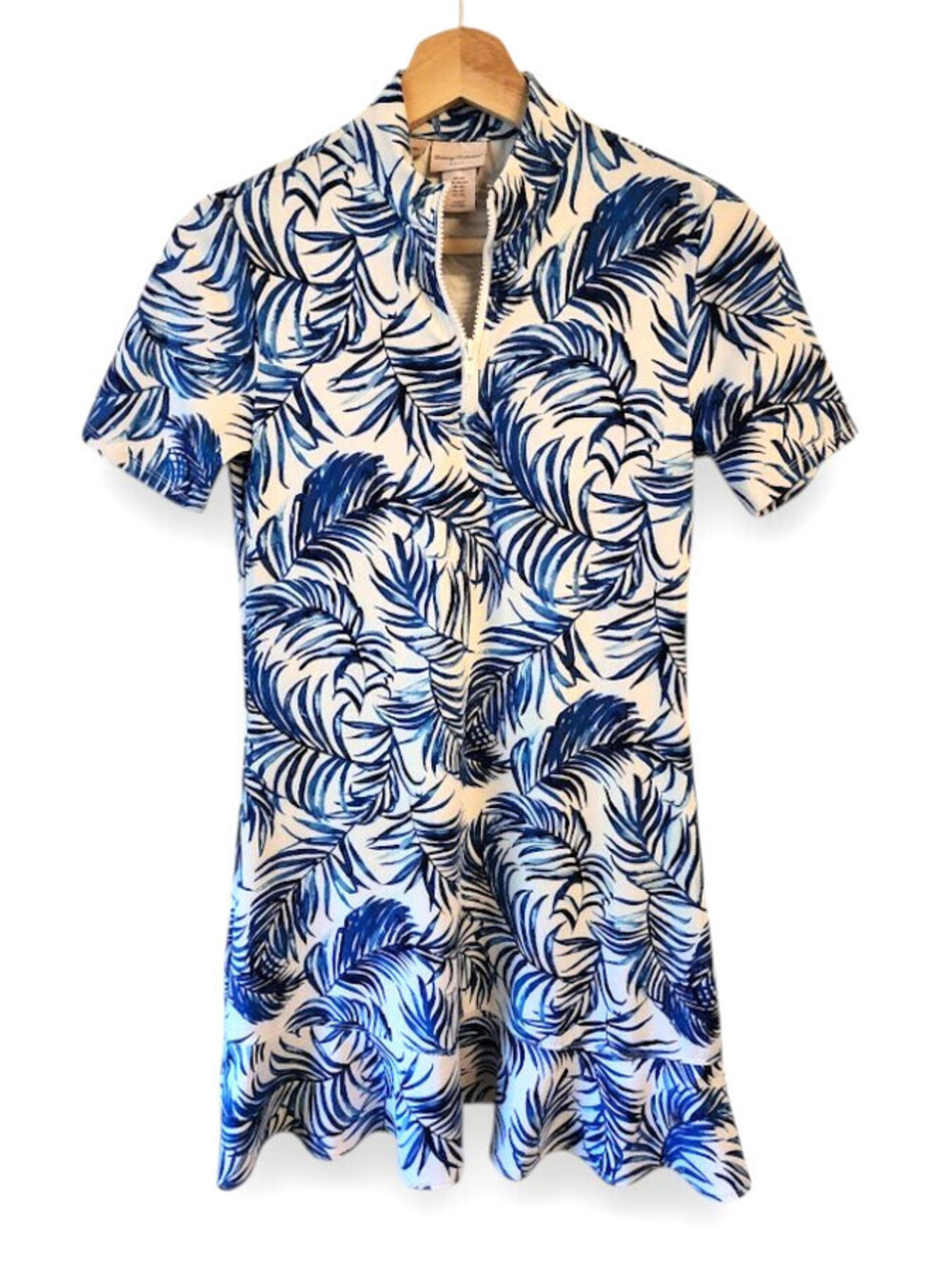 Tommy Bahama GOLF Dress Blue Palm Ruffled Hem Short Sleeve XS